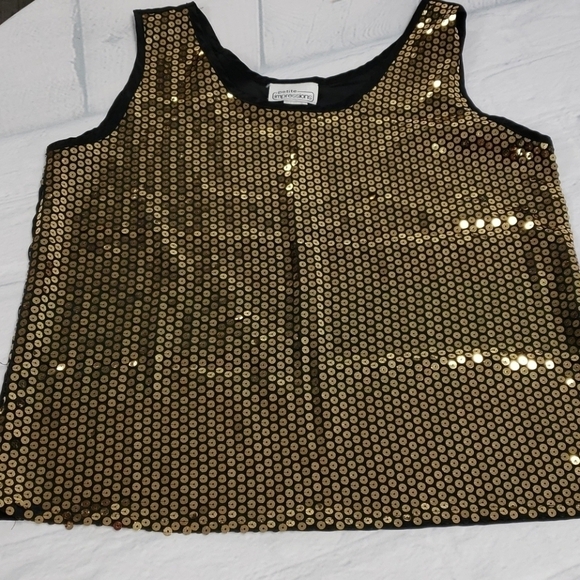 Vintage Petite Impressions Gold Black Sequin Tank - Picture 2 of 10